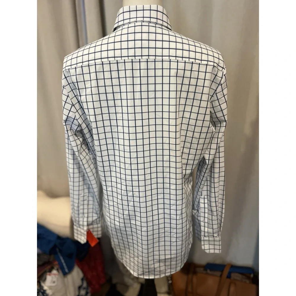 Mizzen And Main Men's Shirt Large Trim Blue And‎ White Window Pane Pattern - Picture 3 of 5